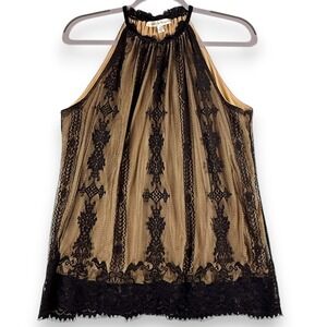 MAX STUDIO Nude Lined Black‎ Sheer Lace Sleeveless Halter Top NWT Size L